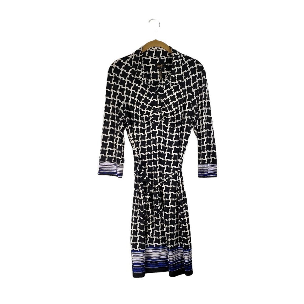 Laundry Shelli Segal Shirt Dress Black White Blue Geometric 3/4 Sleeve Size 10 - Picture 1 of 7